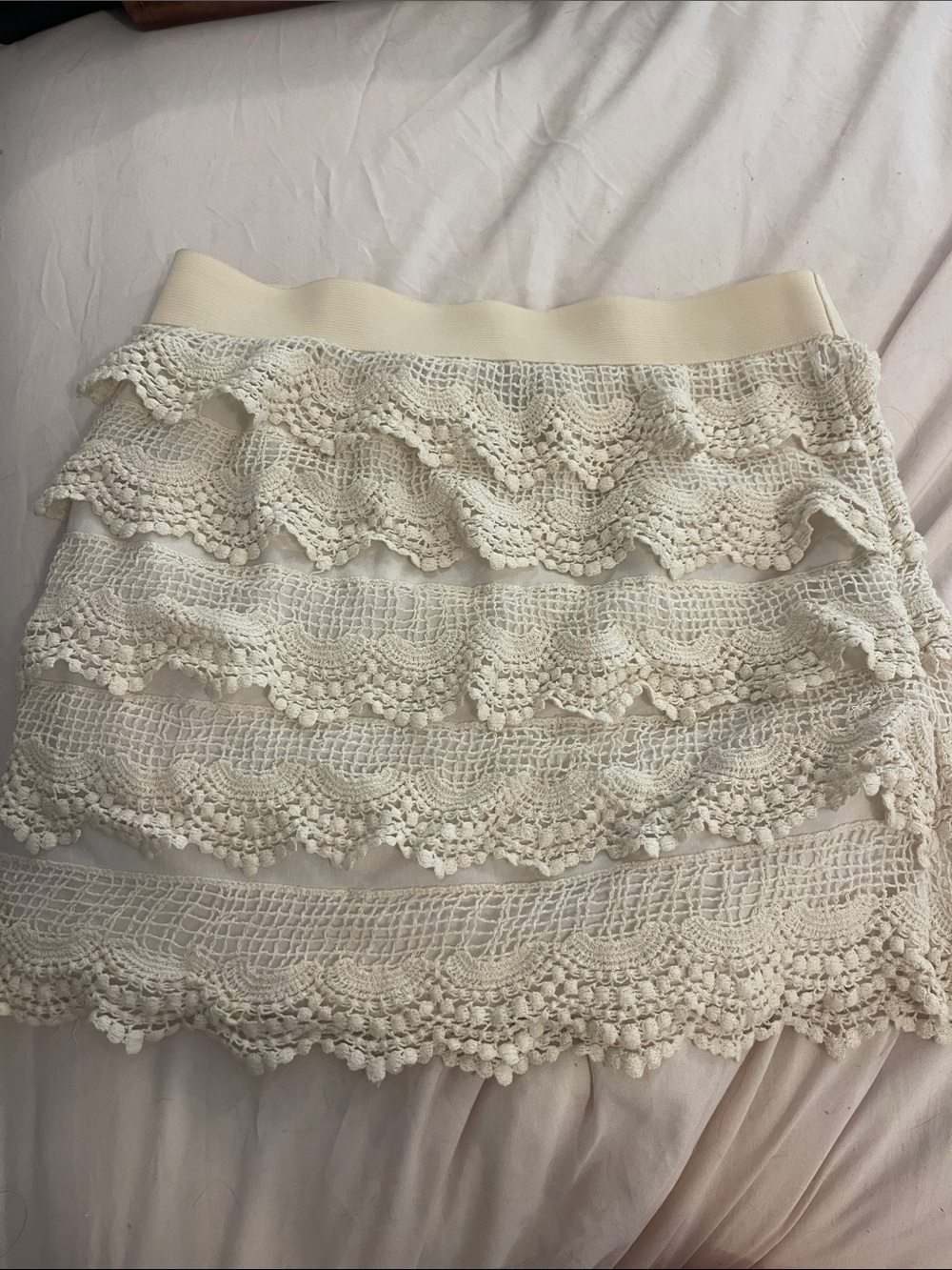Rue21 Cream Crochet Tiered Mini Skirt